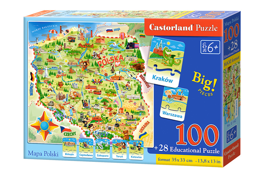 CASTORLAND Vzdělávací puzzle mapa Polska Svět pro děti