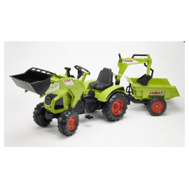 Falk Šlapací traktor CLAAS AXOS 330 WITH FRONT LOADER 1011Z s vlečkou