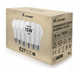 6x LED žárovka ecoPLANET - E27 - A60 - 15W - 1500Lm - teplá bílá