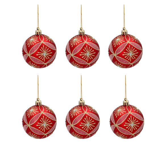 Aga Vánoční baňky 7cm 6ks Červené - Sněhové vločky