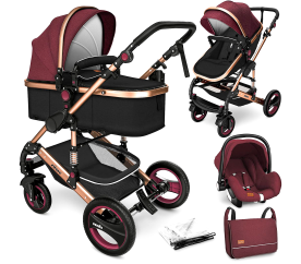 Kiduku Kombinovaný kočárek 3v1 Bórdo/Černý