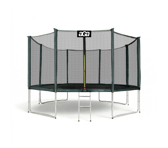 Aga SPORT PRO Trampolína 366 cm Tmavě zelená + ochranná síť + žebřík