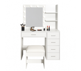 Aga Toaletní stolek se zrcadlem a osvětlením + taburet Bílý