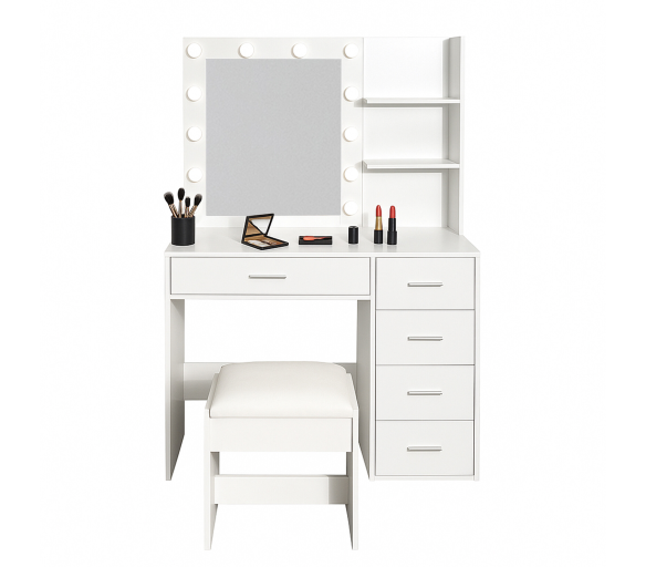 Aga Toaletní stolek se zrcadlem a osvětlením + taburet Bílý