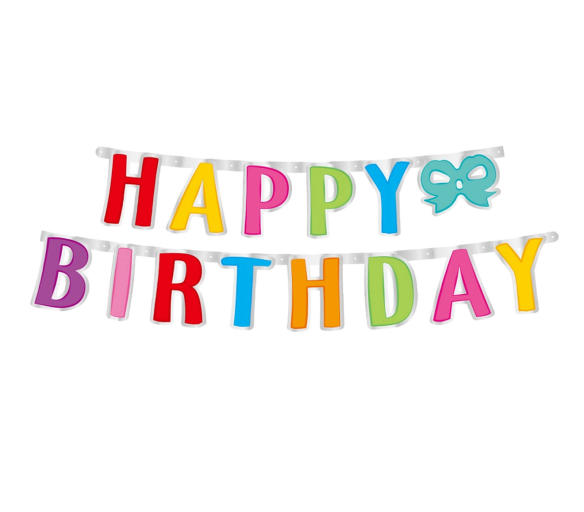 Aga4Kids Banner s nápisem Happy Birthday s mašli 160 cm