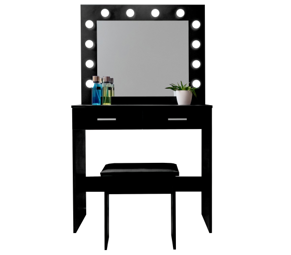 Aga Toaletní stolek se zrcadlem a osvětlením + taburet Matný Černý 2DAZ642 - II. JAKOST