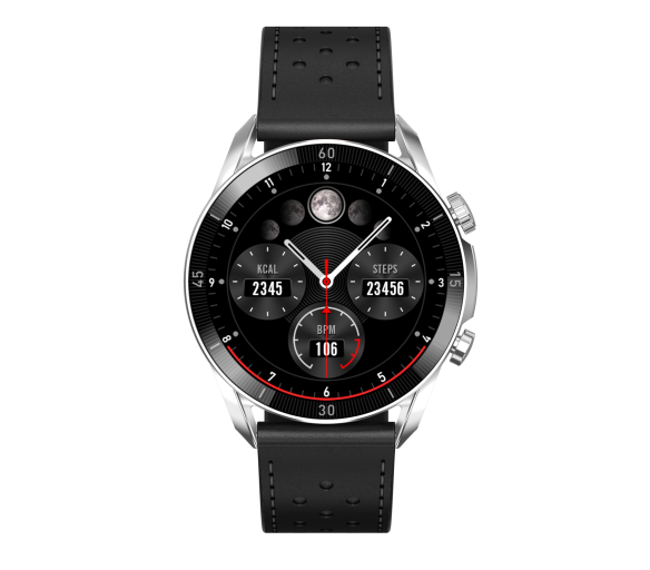 Garett V10 Chytré hodinky Stříbrné s černým koženým řemínkem