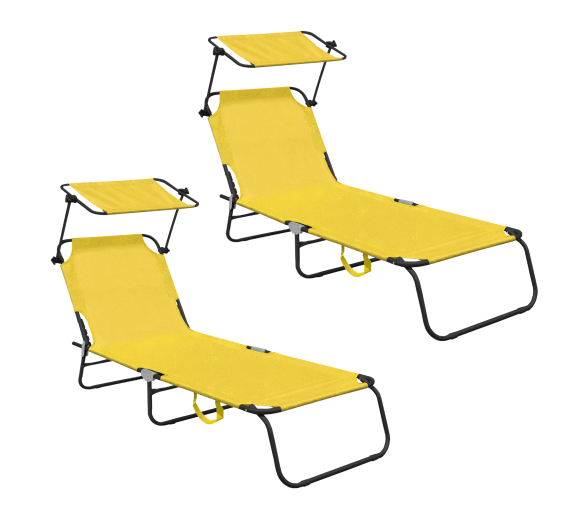 Aga 2x Zahradní polohovací lehátko se stříškou Žluté