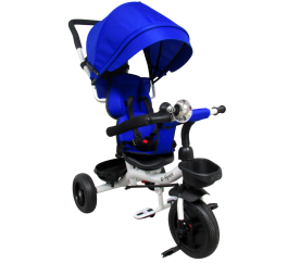 Dětská tříkolka s vodící tyčí bez brzdy T4, 360° otočná kola Modrá