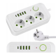 Prodlužovací kabel 2m - 3 zásuvky + 4xUSB - bílý