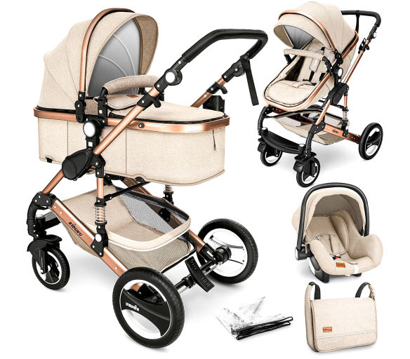 Kiduku Kombinovaný kočárek 3v1 Béžový