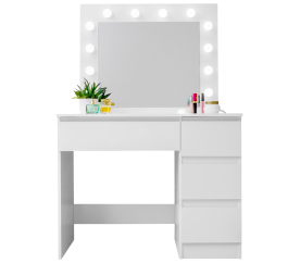 Aga Toaletní stolek se zrcadlem a osvětlením Lesklý bílý