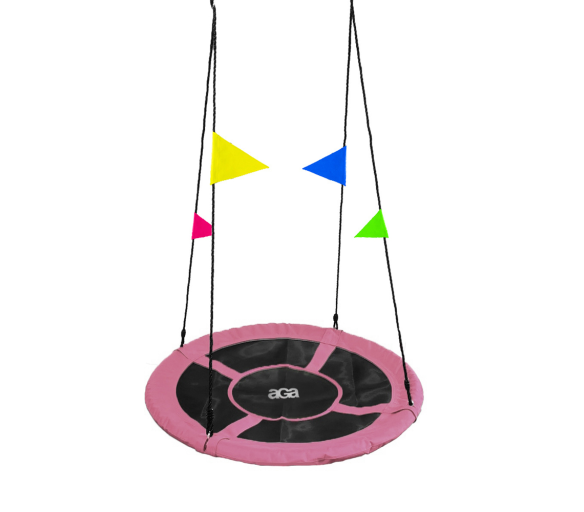 Aga Závěsný houpací kruh 90 cm Růžový s vlajkami