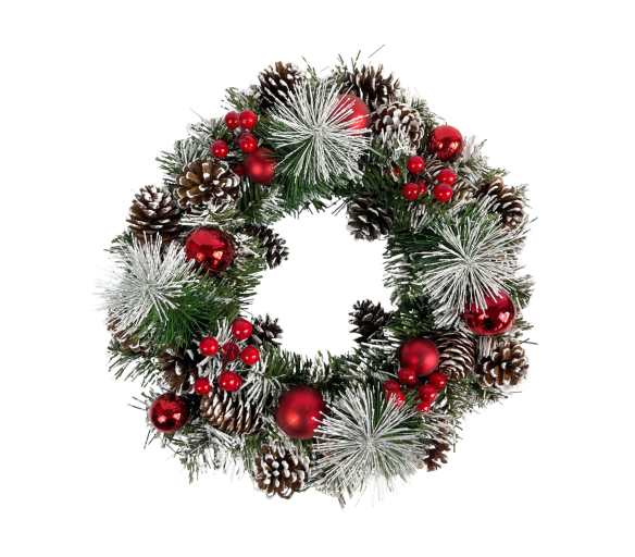 Aga Vánoční věnec 36 cm Červený se šiškami