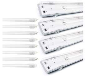 4x svítidlo + 8x LED trubice - T8 - 120cm - 18W - 12800Lm - neutrální bílá - SADA