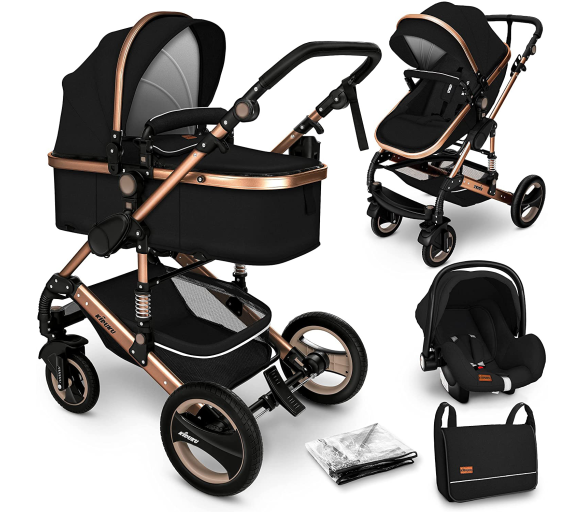 Kiduku Kombinovaný kočárek 3v1 Černý