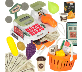 Pokladna pro děti supermarket obchod skener kalkulačka košík s příslušenstvím 36 el.