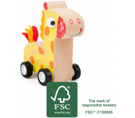 Small Foot Dřevěná žirafa na kolečkách žlutá
