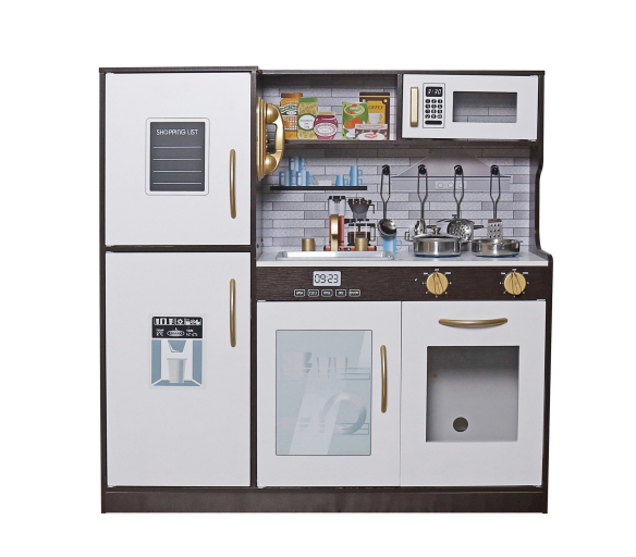 Aga4Kids Dřevěná kuchyňka Mr.Cook XXL s bohatým vybavením a moderním designem, světly a zvuky Hnědošedá