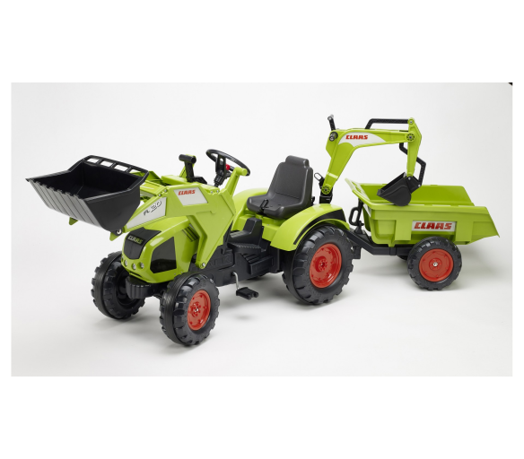 Falk Šlapací traktor CLAAS AXOS 330 WITH FRONT LOADER 1011Z s vlečkou