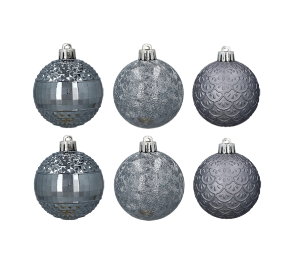 Aga Vánoční baňky MIX 6cm 10ks Šedé