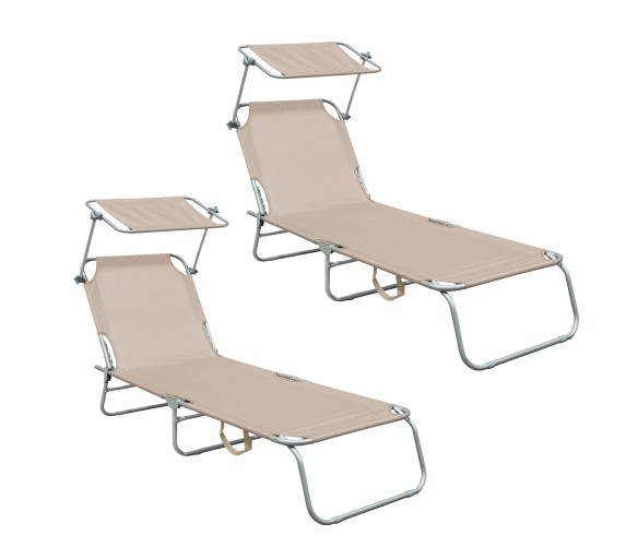 Aga 2x Zahradní polohovací lehátko se stříškou Béžové