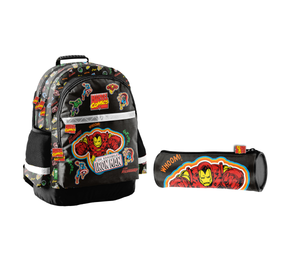 Paso Školní set tříkomorový batoh + pouzdro Iron Man