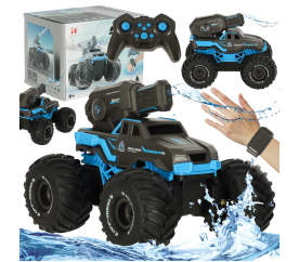 RC obojživelné vodotěsné auto ovládané gesty rukou + 2 dálkové ovladače modré barvy