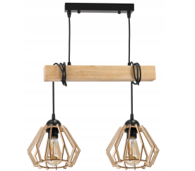 LED závěsné stropní svítidlo, dřevěný trám, 2xE27, brilantní dřevěný lustr