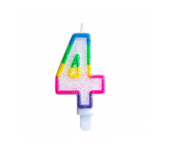Aga4Kids Dortová svíčka 4 třpytivá s duhovým okrajem