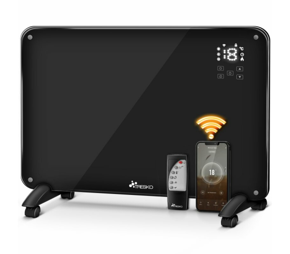 Tresko Skleněný konvektor 2000W WiFi Černý