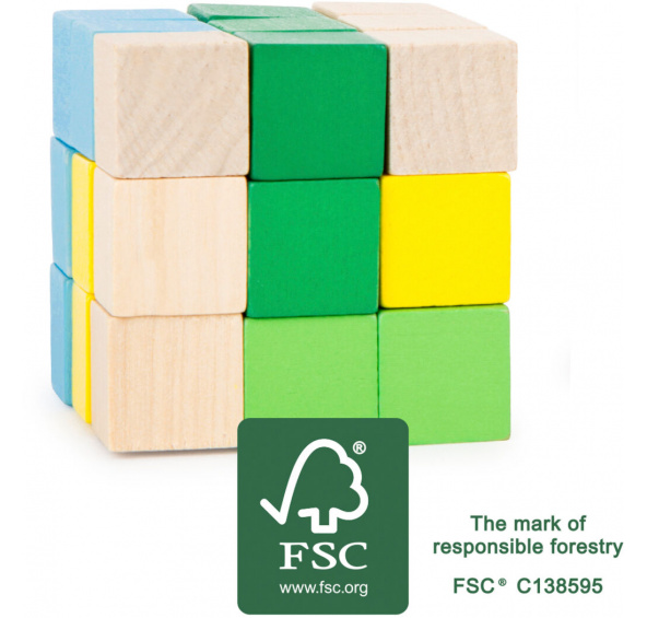Small Foot Konstruktionswürfel Aus Holz – FSC-zertifiziert, Rot-gelb, Fördert Motorik & Geduld