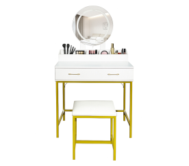 Aga Toaletní stolek se zrcadlem a osvětlením + taburet Bílý