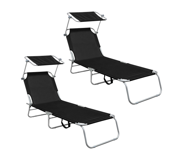 Aga 2x Zahradní polohovací lehátko se stříškou Černé