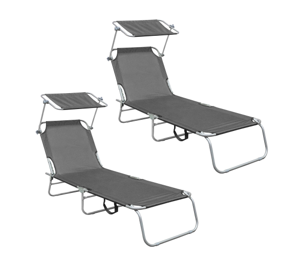 Aga 2x Zahradní polohovací lehátko se stříškou Šedé