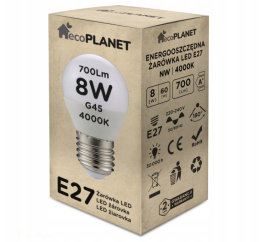 LED žárovka E27 - G45 - 8W - 700lm - neutrální bílá