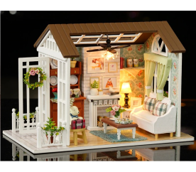 Aga Dřevěný model obývacího pokoje pro panenky k sestavení LED