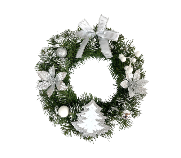 Aga Vánoční věnec 40 cm Stříbrný