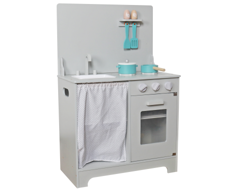 Aga4Kids Dřevěná kuchyňka Mini Chef  s troubou na pečení tyrkysovým nádobím Šedá