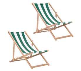 Aga 2x Dřevěné skládací lehátko Zelené s pásy