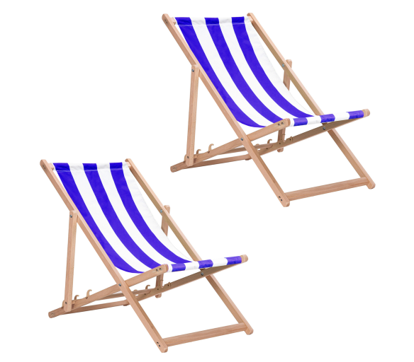 Aga 2x Dřevěné skládací lehátko Modré s pásy