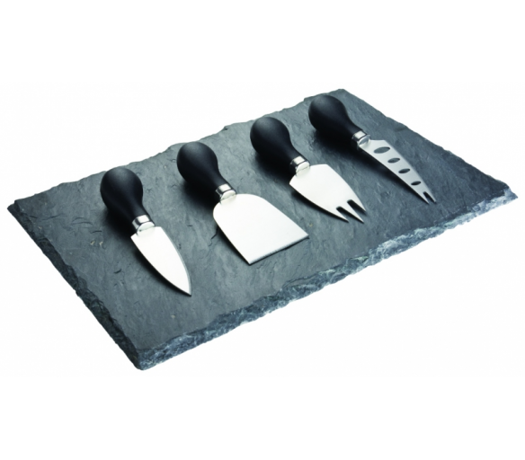 Sada 4 nožů na sýr - černé saténové a kamenné prkénko - LSCB02 - Taylors Eye Witness