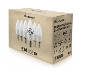 6x LED žárovka - ecoPLANET - E14 - 10W - svíčka - 880Lm - studená bílá