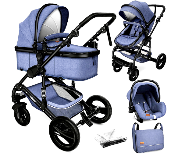 Kiduku Kombinovaný kočárek 3v1 Modrý