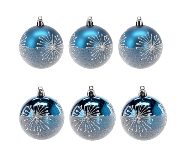 Aga Vánoční baňky 7cm 6ks Modré - Sněhové vločky