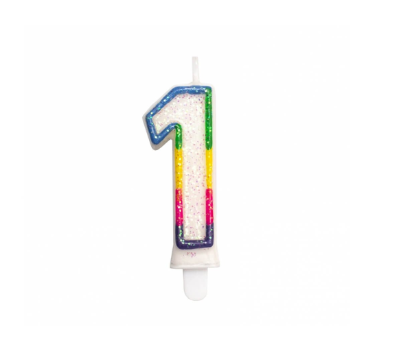 Aga4Kids Dortová svíčka 1 třpytivá s duhovým okrajem