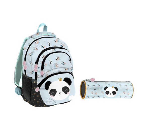 Paso Školní set tříkomorový batoh + pouzdro Panda