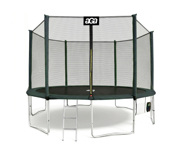 Aga SPORT PRO Trampolína 430 cm Tmavě zelená + ochranná síť + žebřík + kapsa na obuv