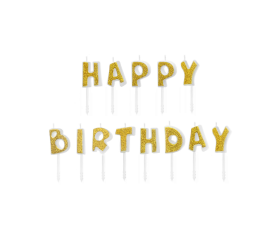 Dortové svíčky Happy Birthday zlaté
