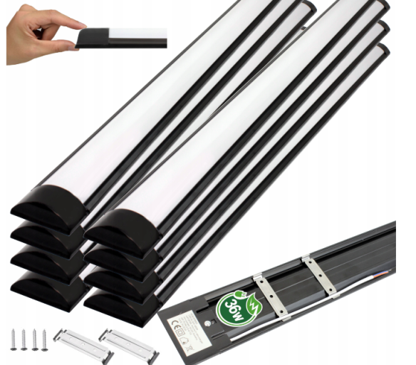 8x LED panel MARS - černé svítidlo SLIM - 120cm - 36W - 230V - 3600Lm - neutrální bílá